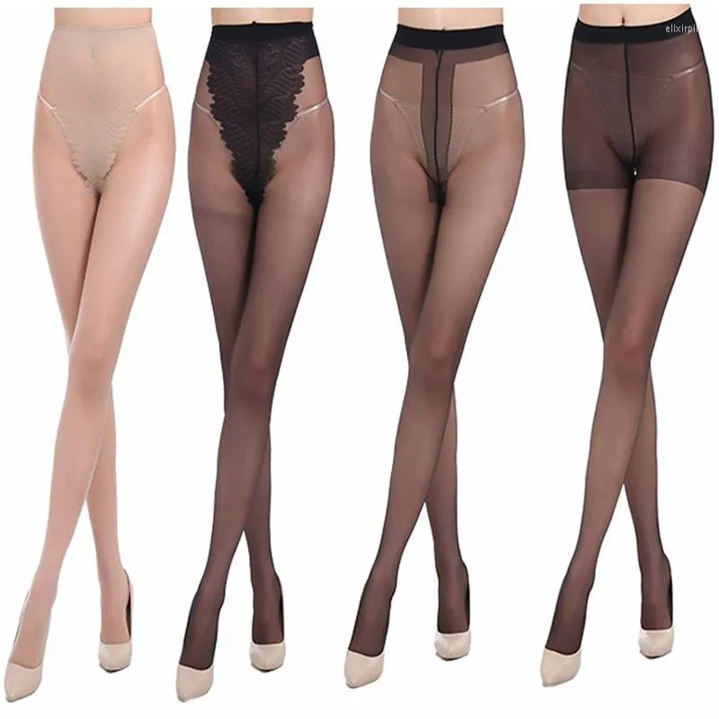 Femmes chaussettes 2 pièces Transparent mince Sexy collants soie Nylon haute élastique mince collants sans couture respirant bas femme