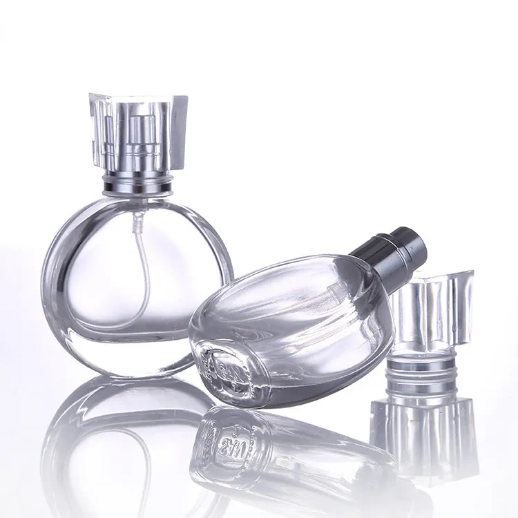 Flacon pulvérisateur en verre transparent, recharge de 25ML, atomiseur de parfum Portable avec capuchon argenté