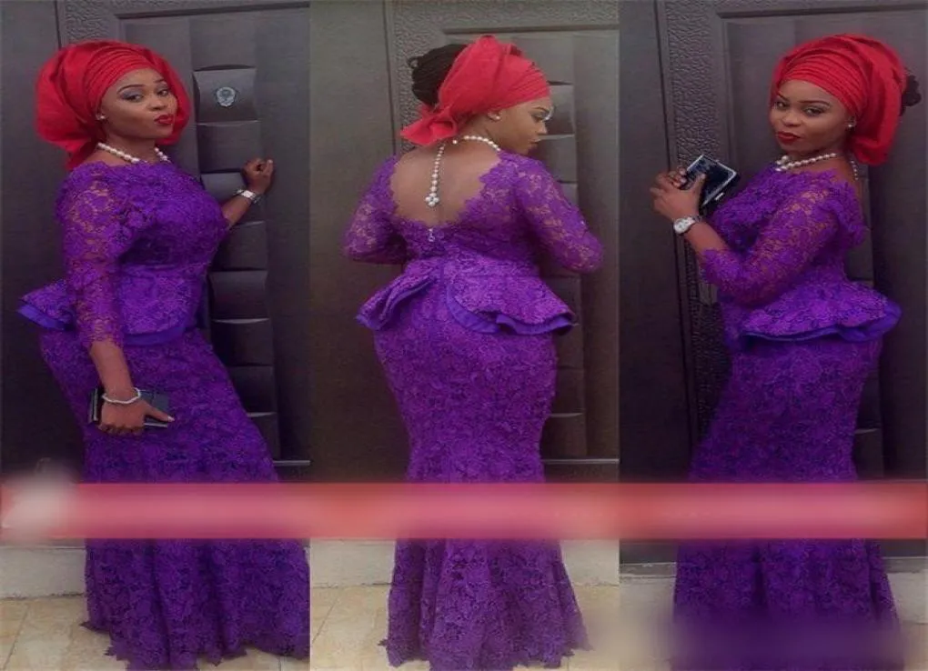2019 Lace Evening Jurken Mermaid Nigeria Aso Ebi Styles Fashion Formal Wear Cheap Formal Prom Dresses SWEP Train2478718