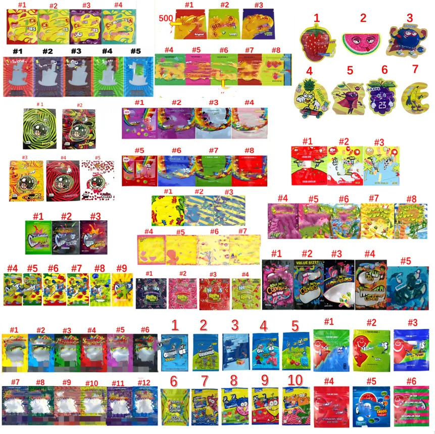 Yüzlerce Edible Torba Ambalajı Yenilebilir Boş Mylar Candy Gummies Paket Çocuk Dofları Premium Alüminyum Folyo Stand-Up Paketleri