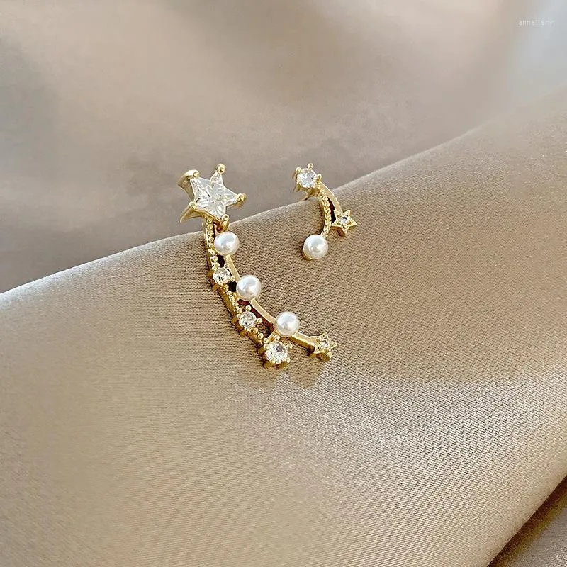 Dangle Earrings 2022 Contracted Fresh Shiny Crystal Star Drop Jewelry Fashion Asymmetric Fine Pearl Senior Women Elegant