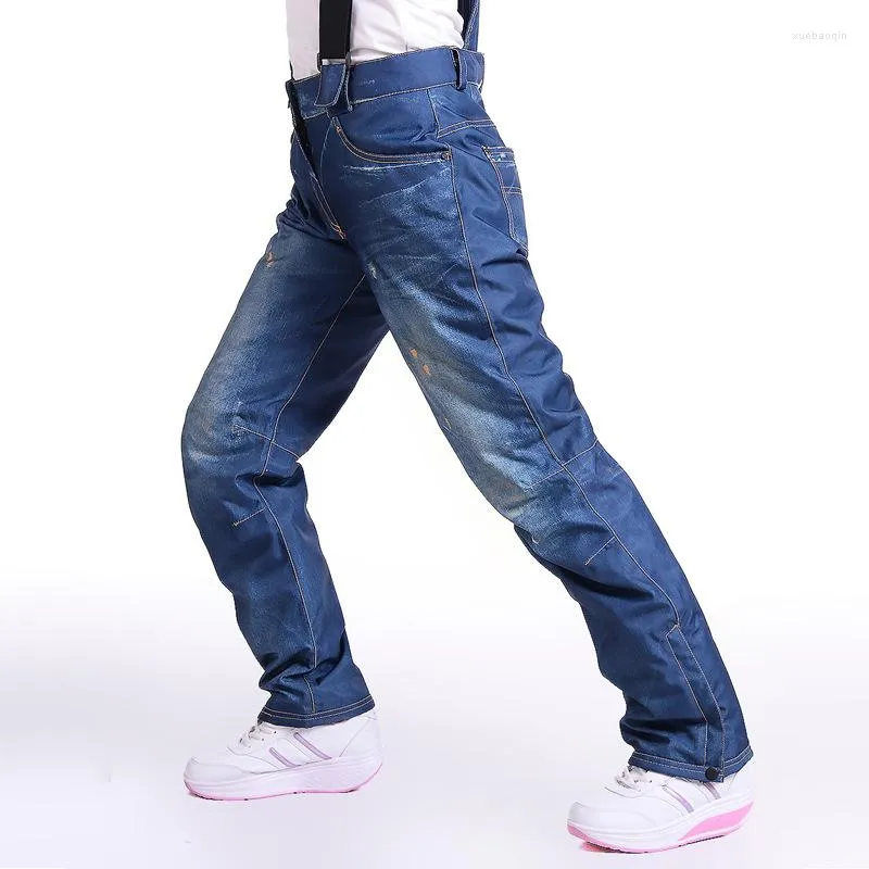 Jeans pour hommes Pantalons de snowboard pour hommes Bretelles Denim Ski Skate pour hommes Planche à neige Imperméable Coupe-vent Chaud Ski