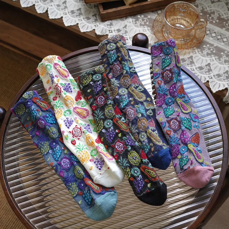 Flower Stockings Dziecięce środkowa rura jesienna zimowa las to styl retro sztuki w japońskim stylu