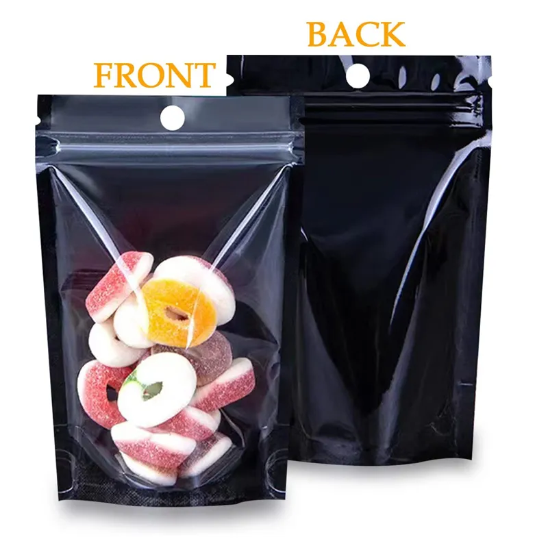 Clear Black Aluminum Foil Self Seal Stand Up Packaging Bag Resealable Grip Mylar Pouch Tea Food Sample Bags LX5265