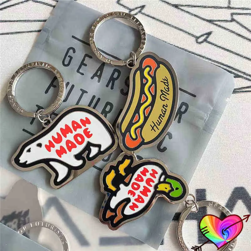 Keychains 2022 Duck Polar Bear Hot Dog Cartoon Humano Made Key Men Mulheres 1 1 Metal Human Made Kichain Double Graphic Colorfast T220909