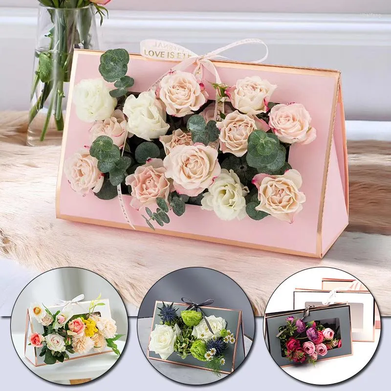 Present Wrap High Quality Portable Flower Box Stor blomsterförpackning Packaging Arrangement Vase Wedding Decor Foldbara papperspåsar