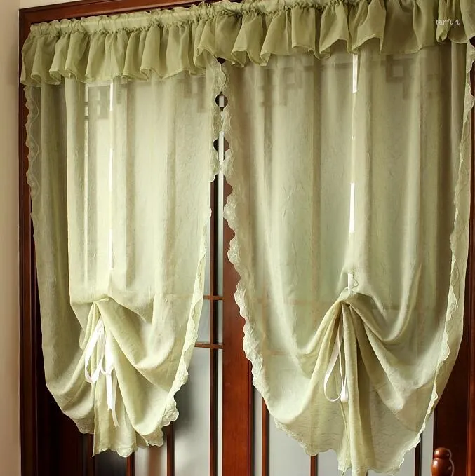 Cortina estilo americano cortinas cortas Pelmet ventana pura cocina verde blanco tul para sala de estar dormitorio café hilo puerta