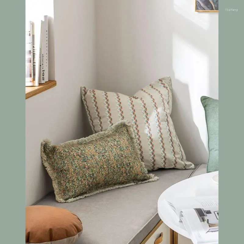 Oreiller DUNXDECO housse décorative nordique frais vert jaune Collection Simple géométrique Coussin canapé chaise literie
