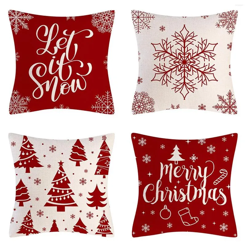 Adornos navideños Decoración Fundas de almohada 4 Muñeco de nieve 18x18 pulgadas Funda de lino rústico de vacaciones para sofá Sala de estar