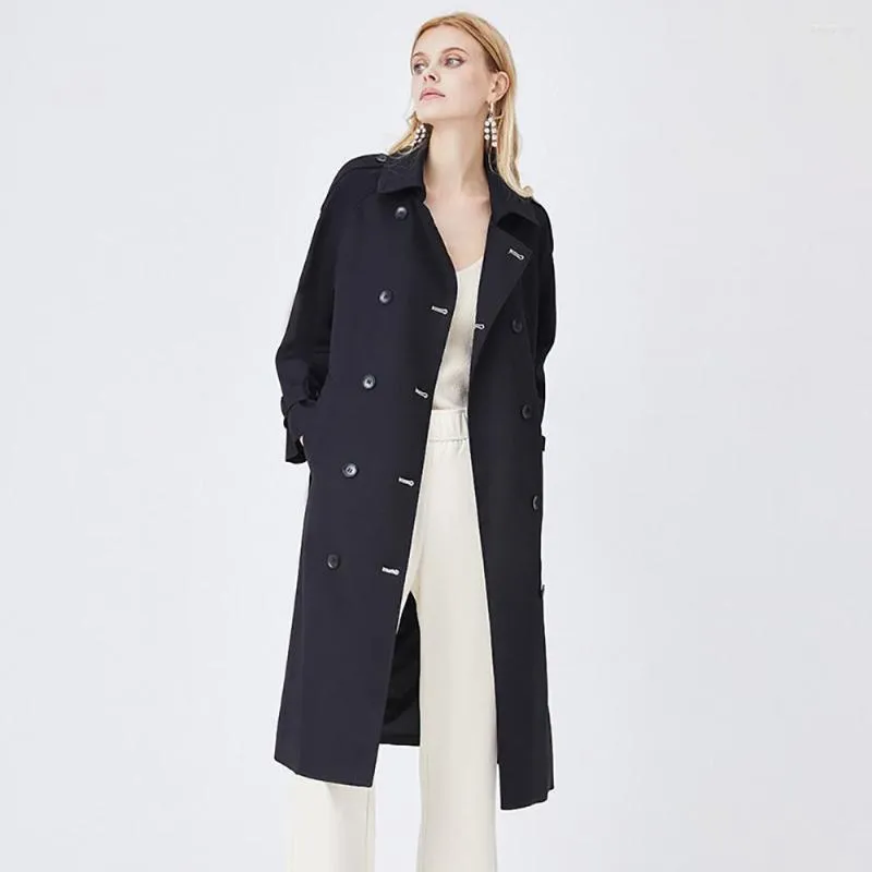 Trench da donna Moda doppiopetto Donna Giacca a vento lunga Capispalla Primavera Autunno Stile Inghilterra Cappotto nero da donna