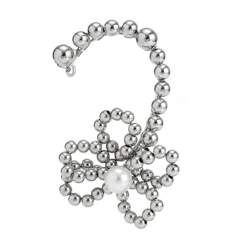 Elegante linke Ohr Silber Farbe Kunststoff Perle kein Piercing Clip Ohrringe für Frauen C Form Ohr Manschette Ohrring trendigen Schmuck