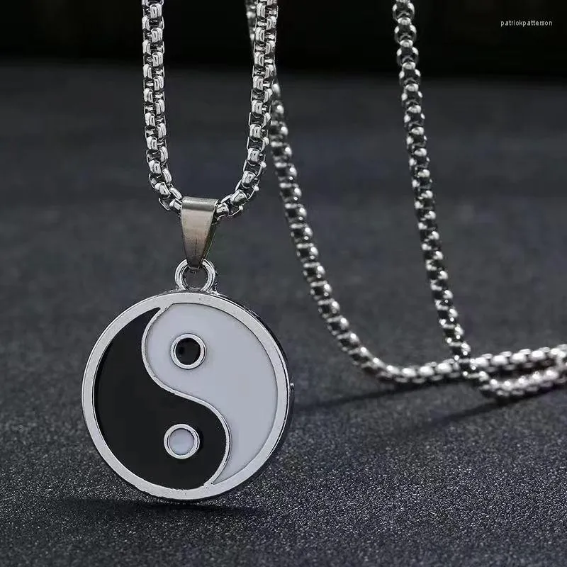 Pendant Necklaces Chinese Amulet Retro Yin Yang Tai Chi Stainless Steel Necklace Men's Motorcycle Car Everyday Accessories