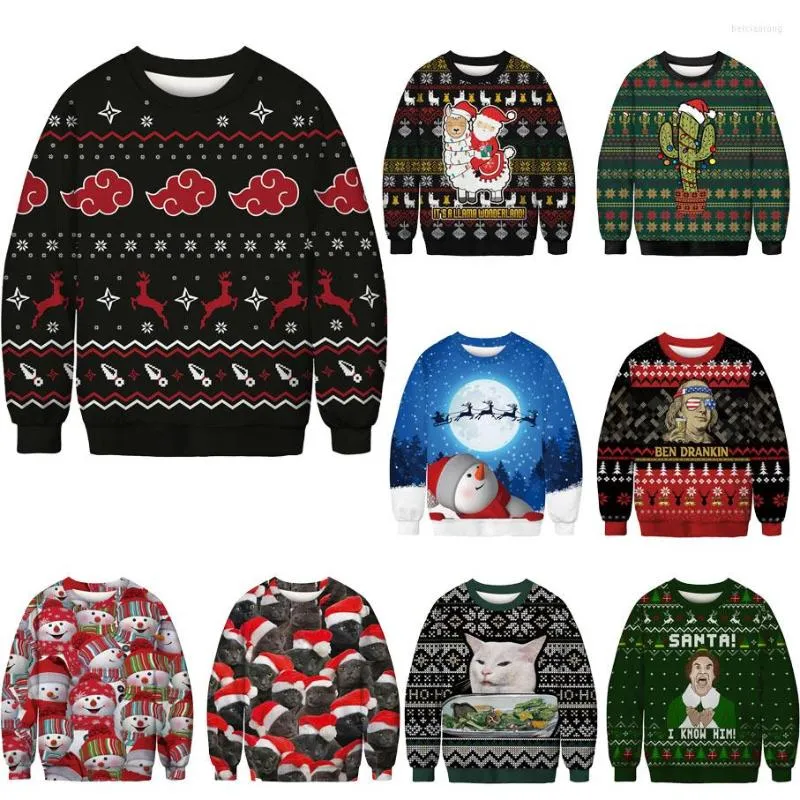 Herrtröjor 3d nyhet ren trycker kvinnor män ful jul tröja rolig semesterfest crewneck tröja pullover xmas jumpers