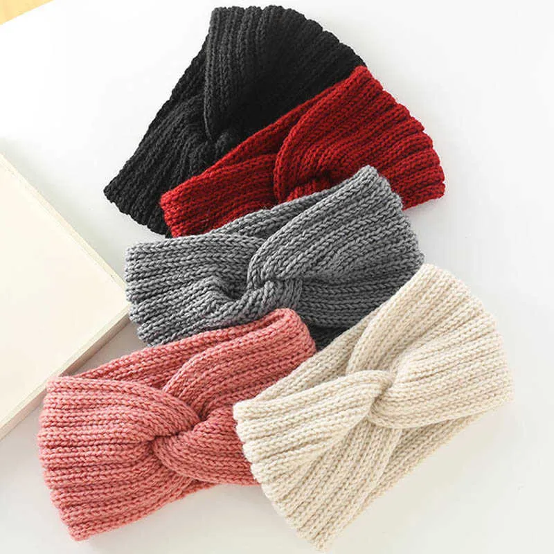 Bandas da cabeça do inverno mais quente Ear malha turbante para a cabeça para mulheres amplo arco de crochê estriado de cabelo sólido Banda de cabelos Acessórios para cabelos T2221007