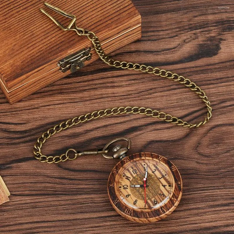 Taschenuhren Holz Römisches Gehäuse Uhr Quarz Arabische Ziffer Kette Uhr Für Männer Dame Premium Geschenke Reloj De Bolsillo Madera