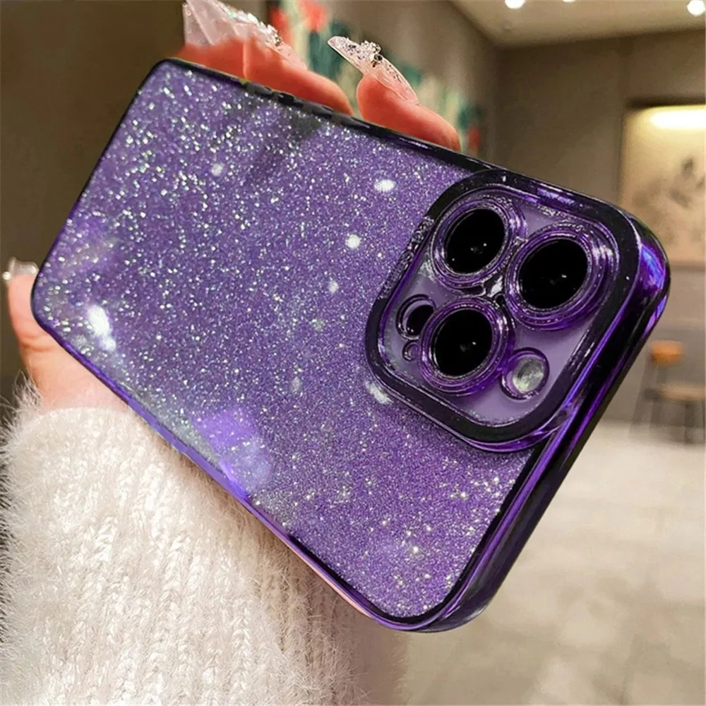 Luxury Plating Silicone Glitter Transparent fodral för iPhone 15 14 11 12 13 Pro Max Mini XR X XS 6 6S 7 8 Plus SECCKSKAPT COVER