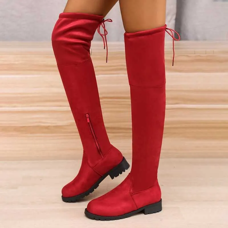 HBP bottes automne et hiver surdimensionné long sur le genou cuisse talon haut élastique daim décontracté pour femmes femme chaussures