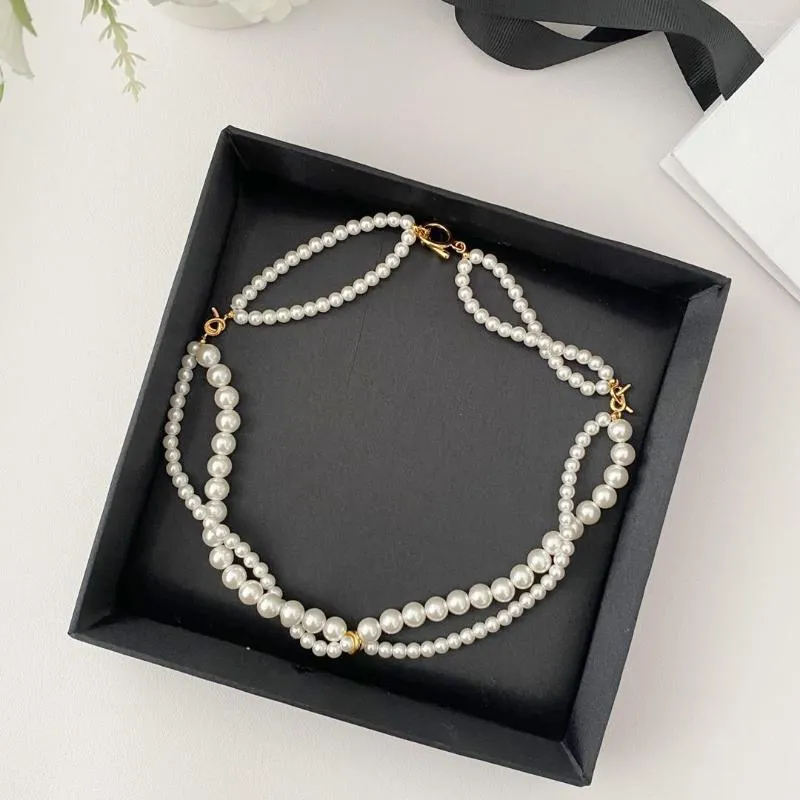 Catene Trendy Two Strands Matrimonio a strati Collana con perline di perle d'oro da donna Buon lustro Anniversario Moglie regalo