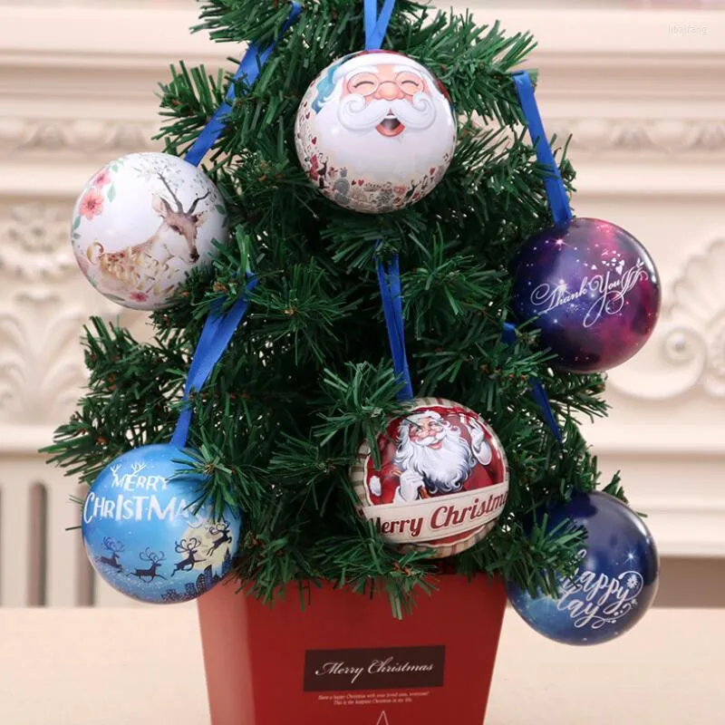 Party Decoration 5pcs/lot Color Print Iron Ball Christmas Tree Pendant Children Gift Candy Packaging Box Ornaments