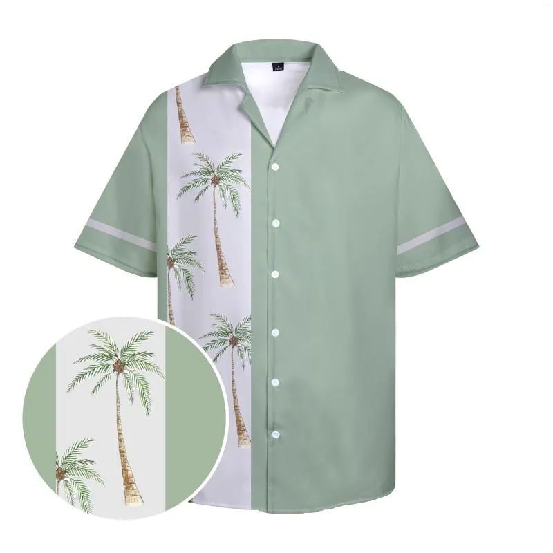 Camisas informales para hombre, camisetas hawaianas de aguacate para hombre, patrón de árbol de coco, pintura, camisa de verano para vacaciones, cuello cubano de talla grande
