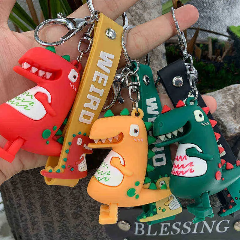 Keychains Hot Selling Fashion Cute Dinosaur Keychain Car Creative School Bag Pendant Soft Plastic PVC Dinosaur Animal Toy Cute Girl Gift T220909