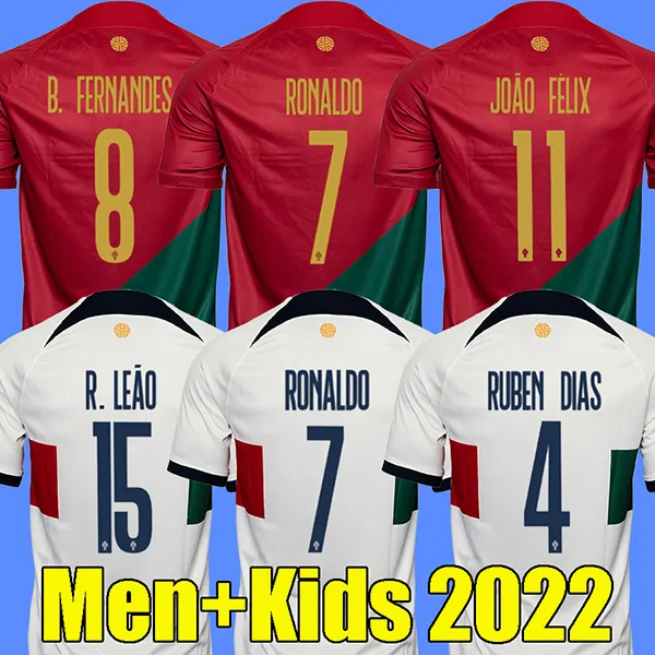 2022 JOAO FELIX portugalskie koszulki piłkarskie MATHEUS NUNES RUBEN NEVES koszulka piłkarska BERNARDO BRUNO FERNANDES camisa de futebol męskie zestawy dla dzieci