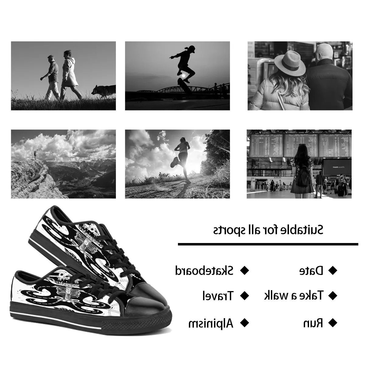 uomo donna scarpe personalizzate fai-da-te low top Canvas Sneakers da skateboard tripla personalizzazione nera Sneakers sportive con stampa UV danta 144-4