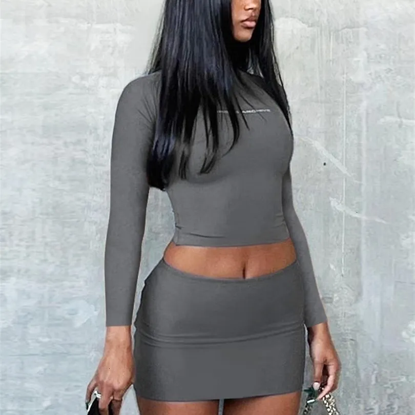 Bodycon Skirt Reflective Crop Top And Skirt Piece Outfits Skirt