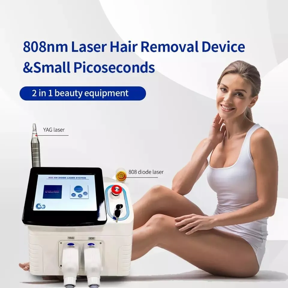 2 w 1 808 Diode laserowe trwałe chłodzenie bezbolesna laser laserowy usuwanie włosów q przełączane nd yag picosekundowe laserowe tatuaż maszyny salonowe maszyny salonowe