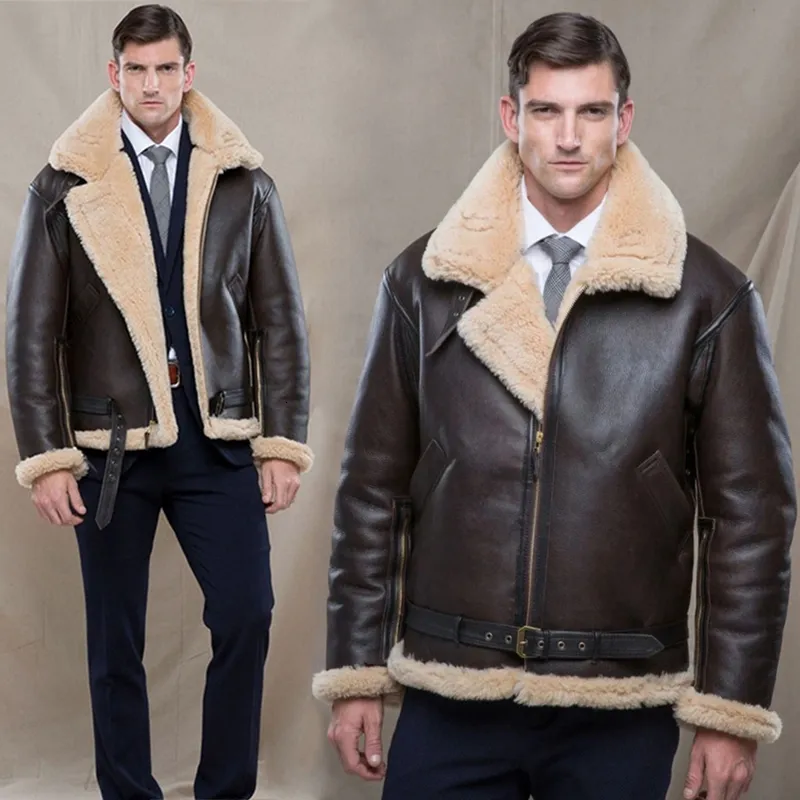 Herren Pelz Kunstpelz Winter Bomber Lederjacke Männer Schaf Lammfell Lammfell Warme Jacken Parka Pilot Herren Naturschaffell Pelzmantel 221114