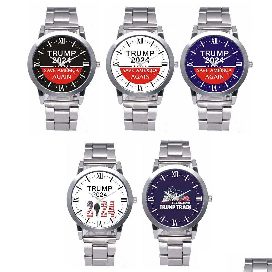 Party Favor Trump 2024 Montres-bracelets Party Favor Trumps Strap Montre Rétro Lettre Imprimé Hommes Quartz Montres Save America Again Drop Dhpql