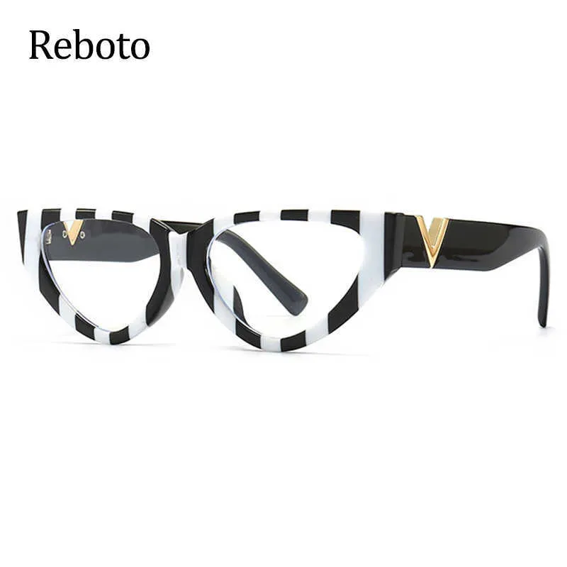 Lunettes de soleil Frames New Cat Lunettes Eyes Femme Femme Mode Mode Black White Striped décorer les lunettes de femmes Vintage Eyeglass T2201114