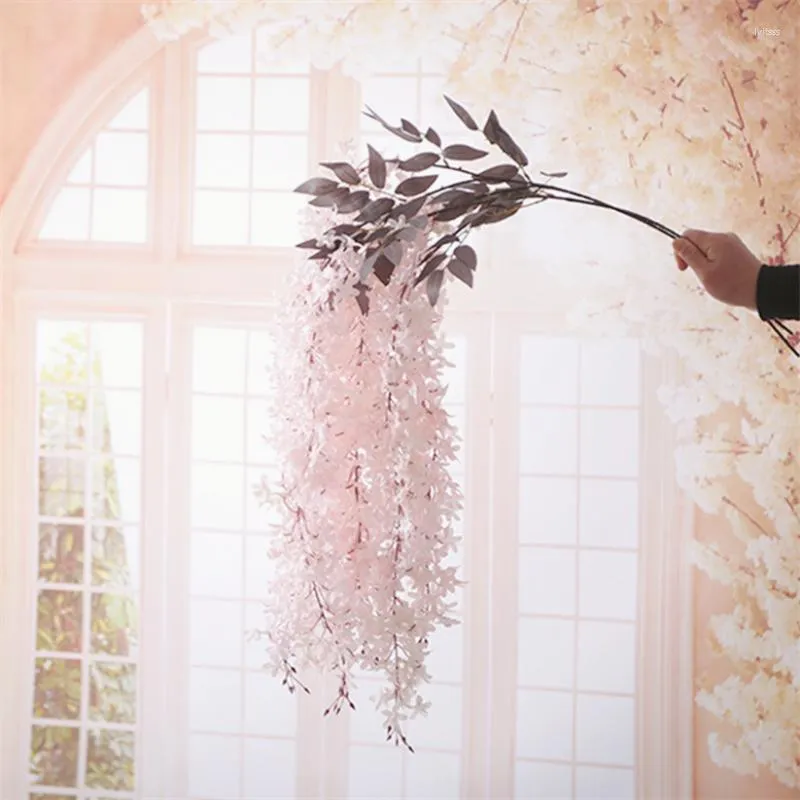 Dekorativa blommor 120 cm krypterad simulering lila falsk blomma bröllop el promenade wisteria dekoration vägg