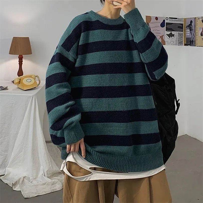 Herrtröjor Dimi Winter Woman Casual Pullovers Korean Streetwear Man Fashion Warm Clothing Loose Stripe 221115