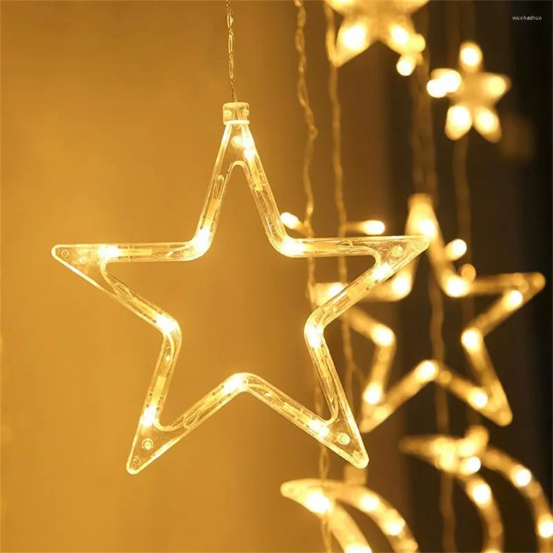 Strings 3.5m Star Moon Curtain String Light For Indoor Outdoor Bedroom Kitchens Terraces 220v With Tail Plug Eu