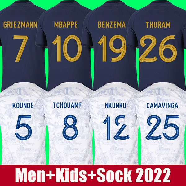 2022 koszulki piłkarskie MBAPPE francuskie koszulki piłkarskie BENZEMA GRIEZMANN KOUNDE CAMAVINGA zestaw stóp maillot koszulka męska zestaw dla dzieci