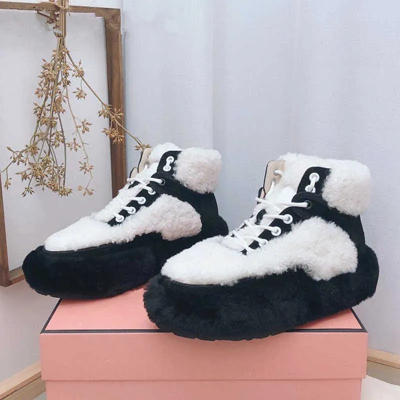 Dress Ankle Boots Wool Boot Shoes Winter Fur Elegant Temperament Woman Round Toe Lace Up Runway Snow Thick Sole Women High-End Quality