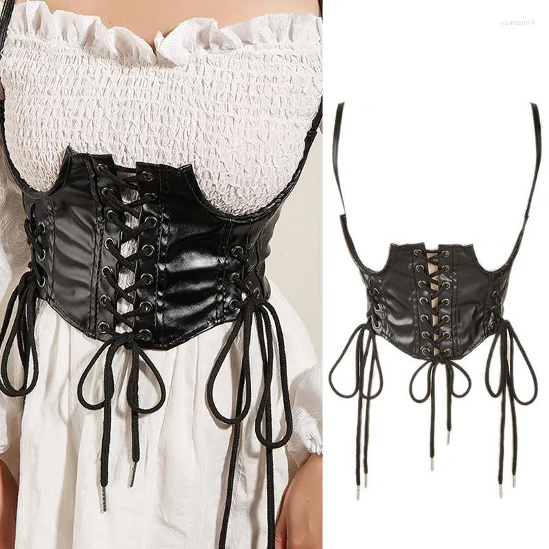 Kemerler 2022 Shapewear Corset Punk Siyah Geniş Kemer PU Deri Deri Zayıflama Vücudu Kadınlar İçin Elastik Yüksek Ayarlanabilir Vintage Gotik