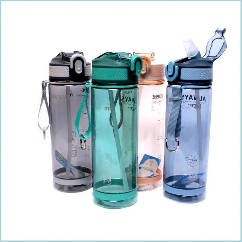 Bouteilles d'eau 800 ml bouteille d'eau de sport avec St pour Cam randonnée en plein air en plastique Transparent Bpa bouteilles hommes Drinkware 8 5Zh D3 Drop D Dhd5E