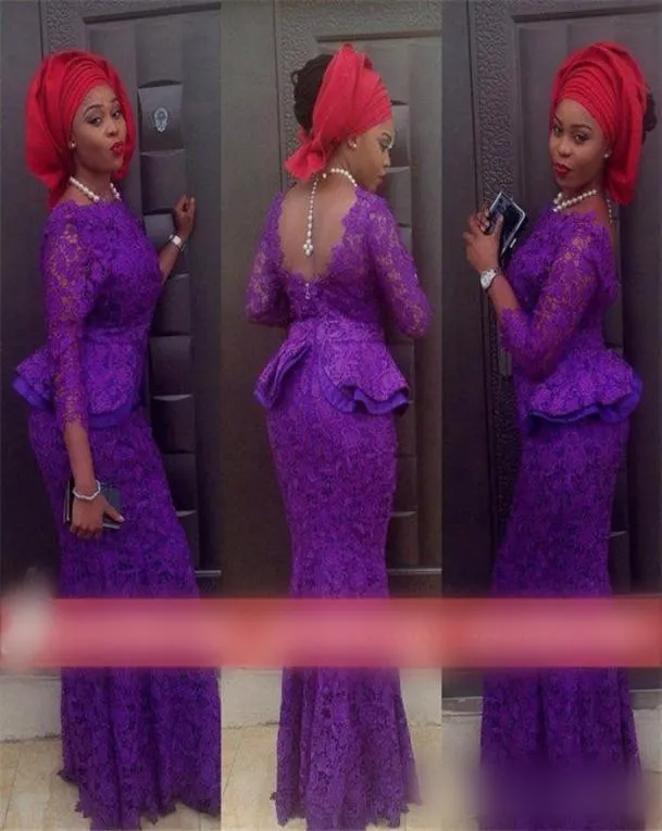 2019 Lace Evening Jurken Mermaid Nigeria Aso Ebi Styles Fashion Formal Wear Cheap Formal Prom Dresses SWEP Train5823890