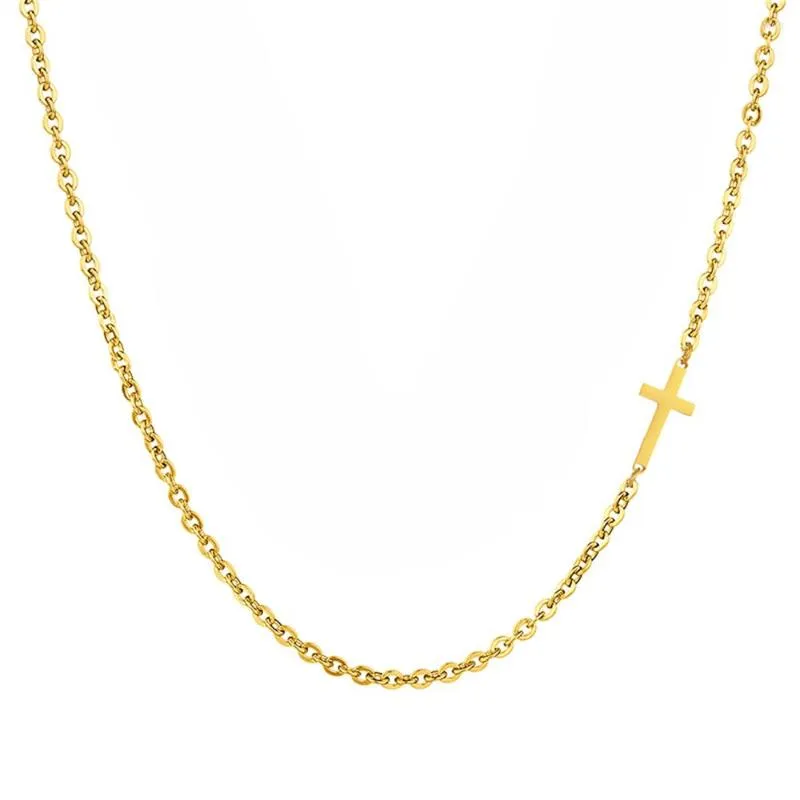 Pendant Necklaces Gold Cross Necklace For Women Fashion Female Small Sideways Pendants Color Stainless Steel Minimalist Jewelry Gift