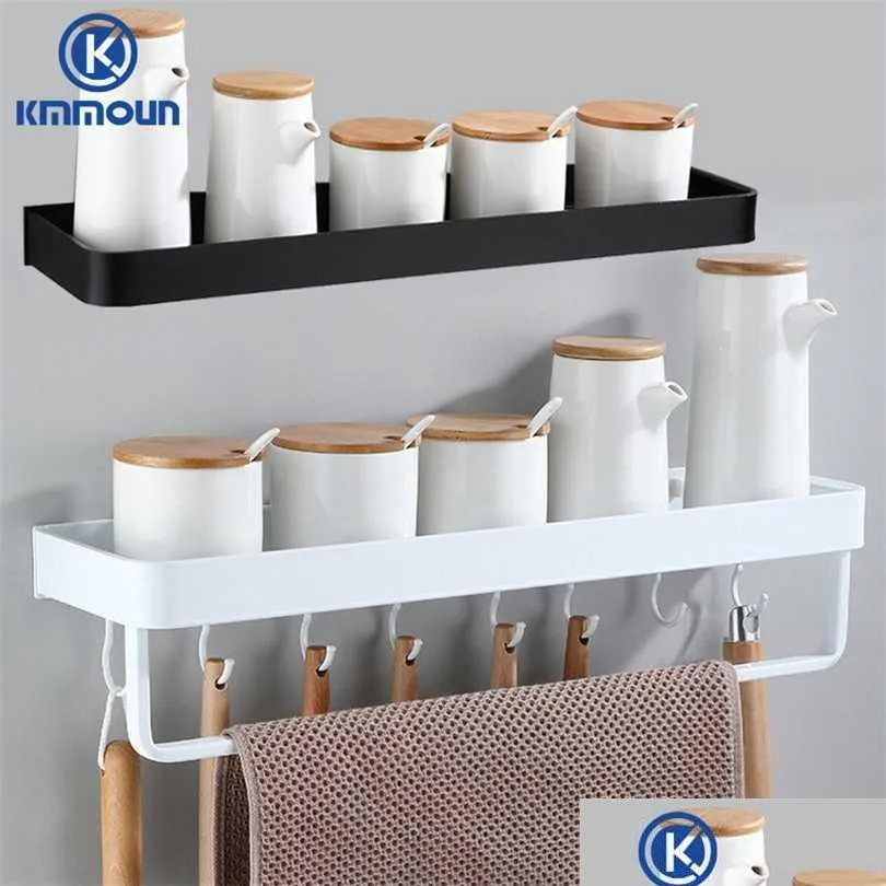 Supports de stockage Racks Blanc / Noir Cuisine Rack de rangement Étagère Bouteille d'épices Espace Aluminium Mtifonction Serviette Bar Crochet 211102 Drop Dhhgz