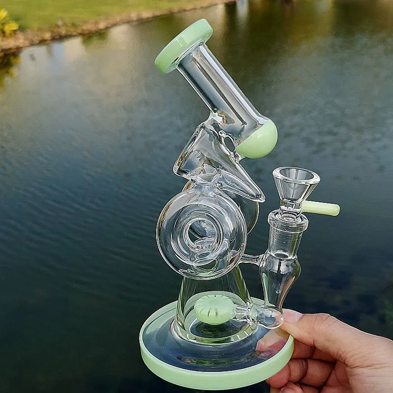 Çift Geri Dönüşümcü Harmanlar 7 inç Mini Bongs Slitted Donut PERC Bong Sepet Kalın Pyrex Cam Su Boruları Baş Yeşil Mor Yağ Dab Teçhizatları Kase