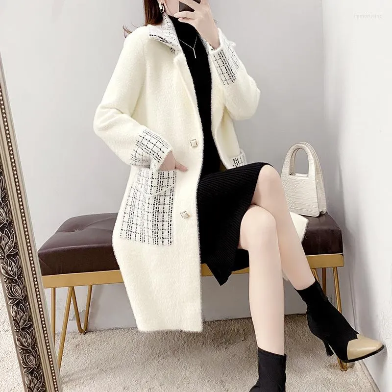 Женская мех имитация Mink Velvet Осенняя зимняя одежда 2022 Корейская белая кардигановая куртка женский свитер