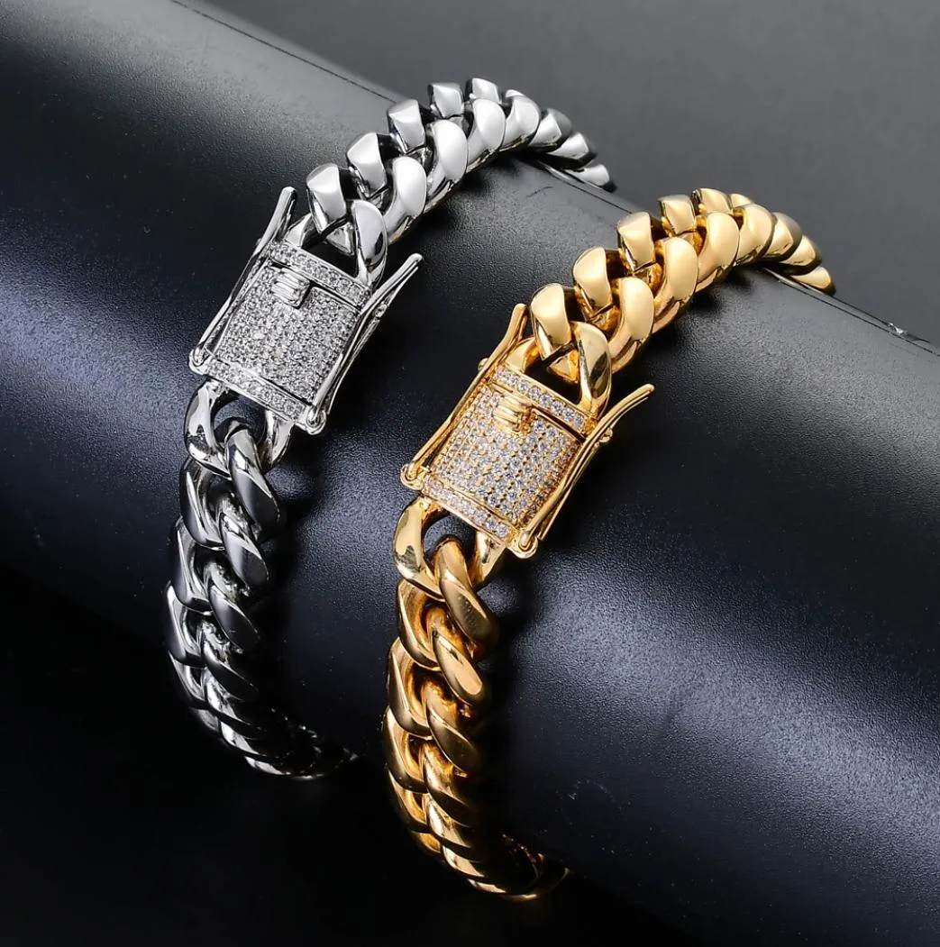 Men039S Bracelet Link 8mm10mm12mm14mm Stainless Steel Round Rounding Coloring Corevation Cuban Copbolded Microinlaid 9138684