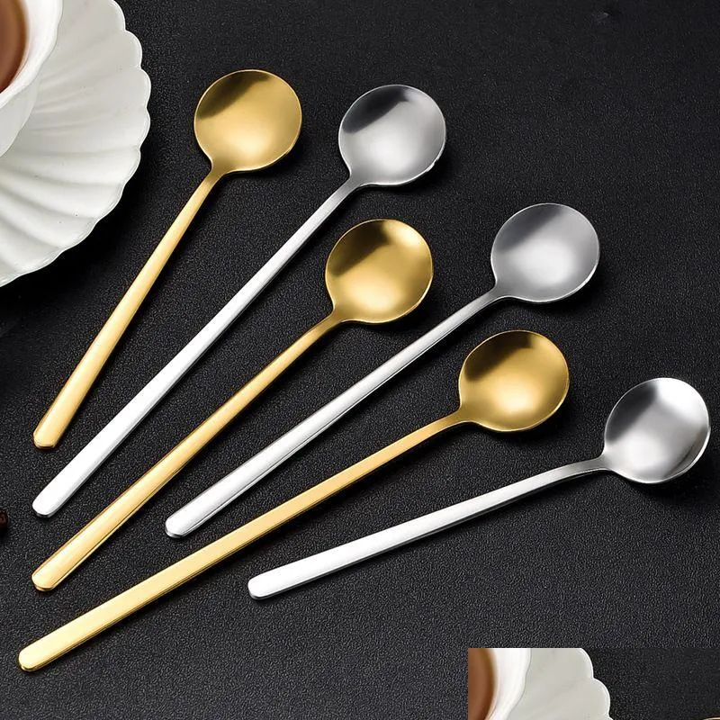 Spoons Stainless Steel Golden Plated Coffee Spoon Mini Teaspoons Sugar Dessert Spoons Ice Cream Stirring Kitchen Accessories 1Zd E3 Dhwg2