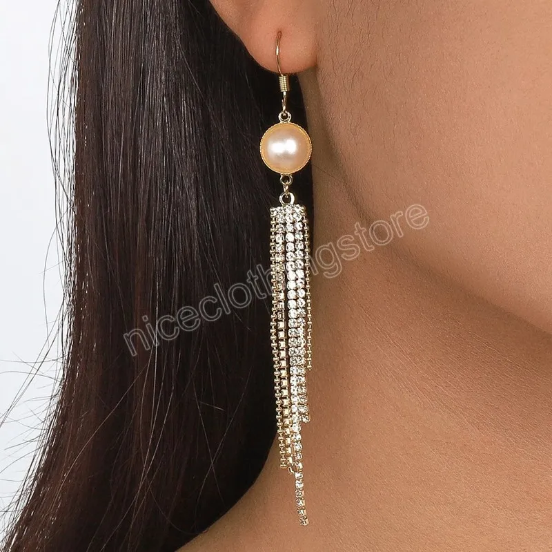 Orecchini pendenti con nappe lunghe in cristallo di strass di lusso per donne Wed Orecchini di perle da sposa Regali di gioielli per le orecchie