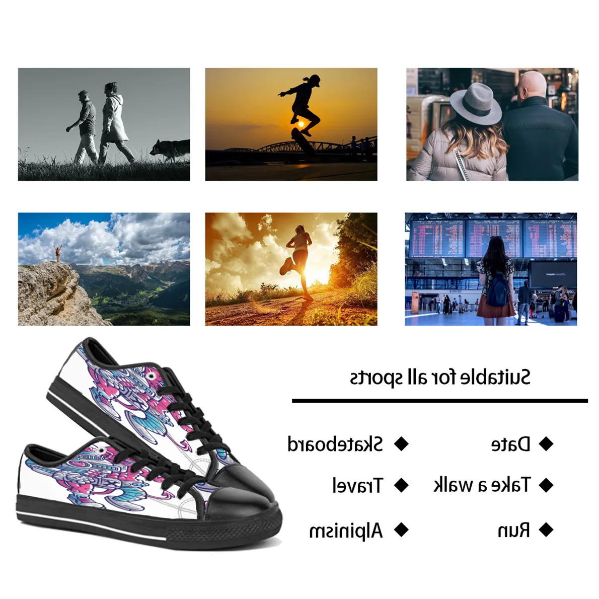 uomo donna scarpe personalizzate fai-da-te low top Canvas Sneakers da skateboard tripla personalizzazione nera Sneakers sportive con stampa UV br74