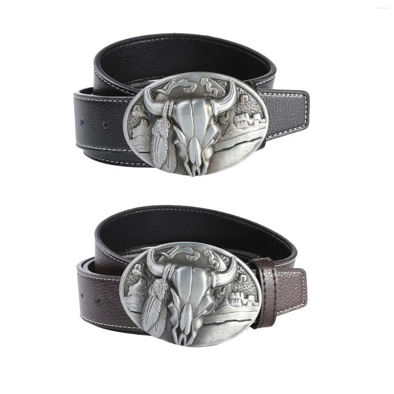 Riemen Heren Kunstleer Riem Verstelbare Bull Head Gesp Taille Wild West Cowboy Voor Broek Broek Accessoires