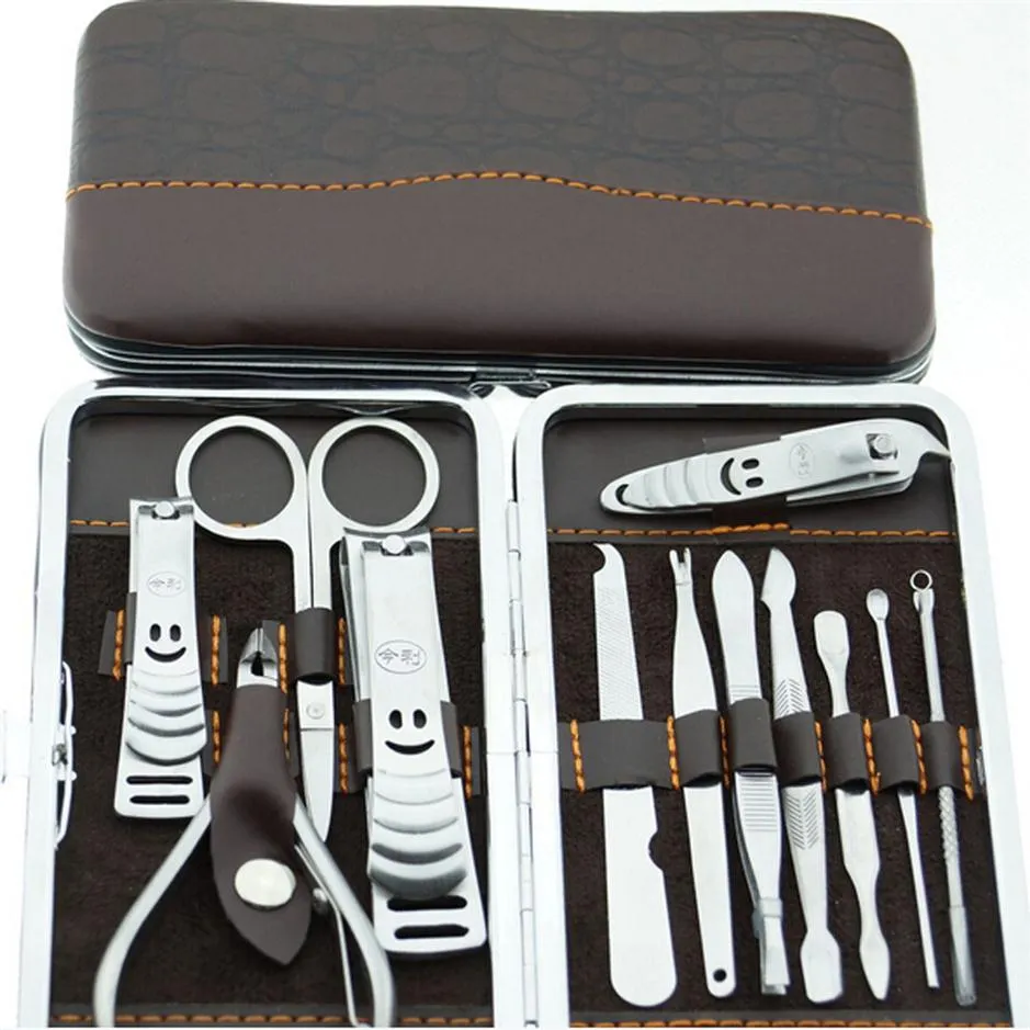 Conjunto de cuidados integrais Pedicure Scissor Tweezer Knife Pick Utility Manicure Set Tool Stone Padrão Caso 1 Definir 12pcs Clipper de unhas Kit253m